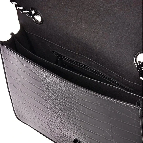 Aldo Black Crocodile Embossed Black Metal Chain Crossbody Bag and Handbag NWOT - Picture 6 of 11